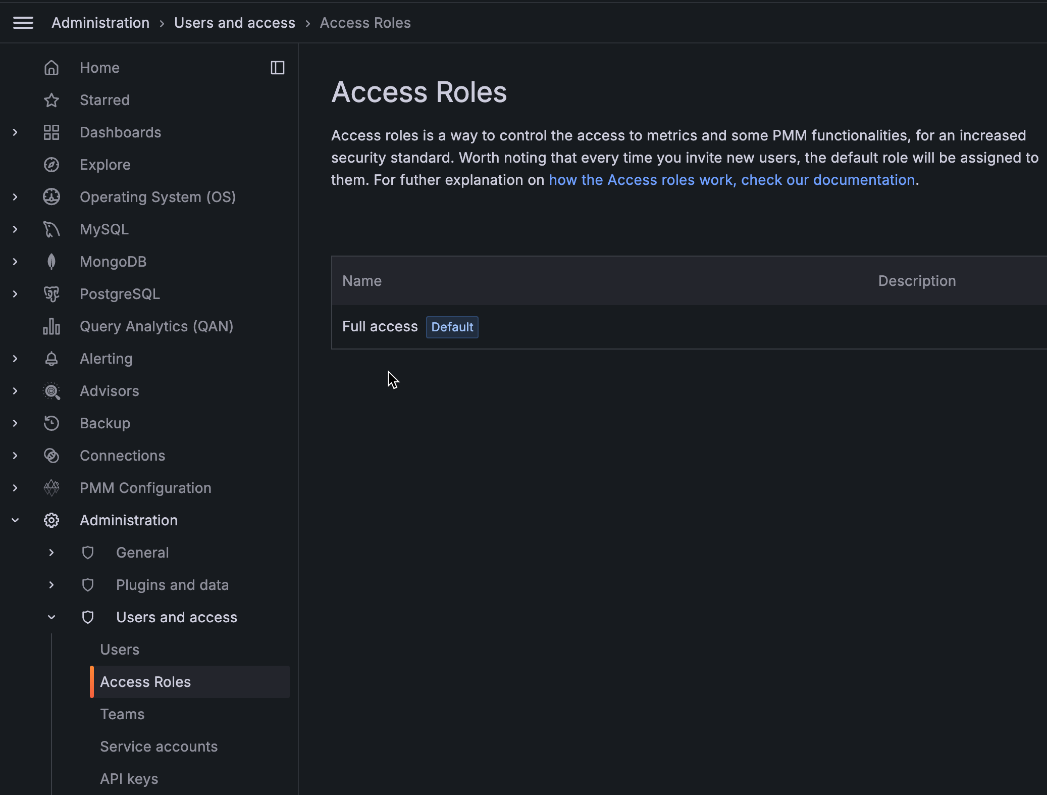 PMM Access Control - Create role