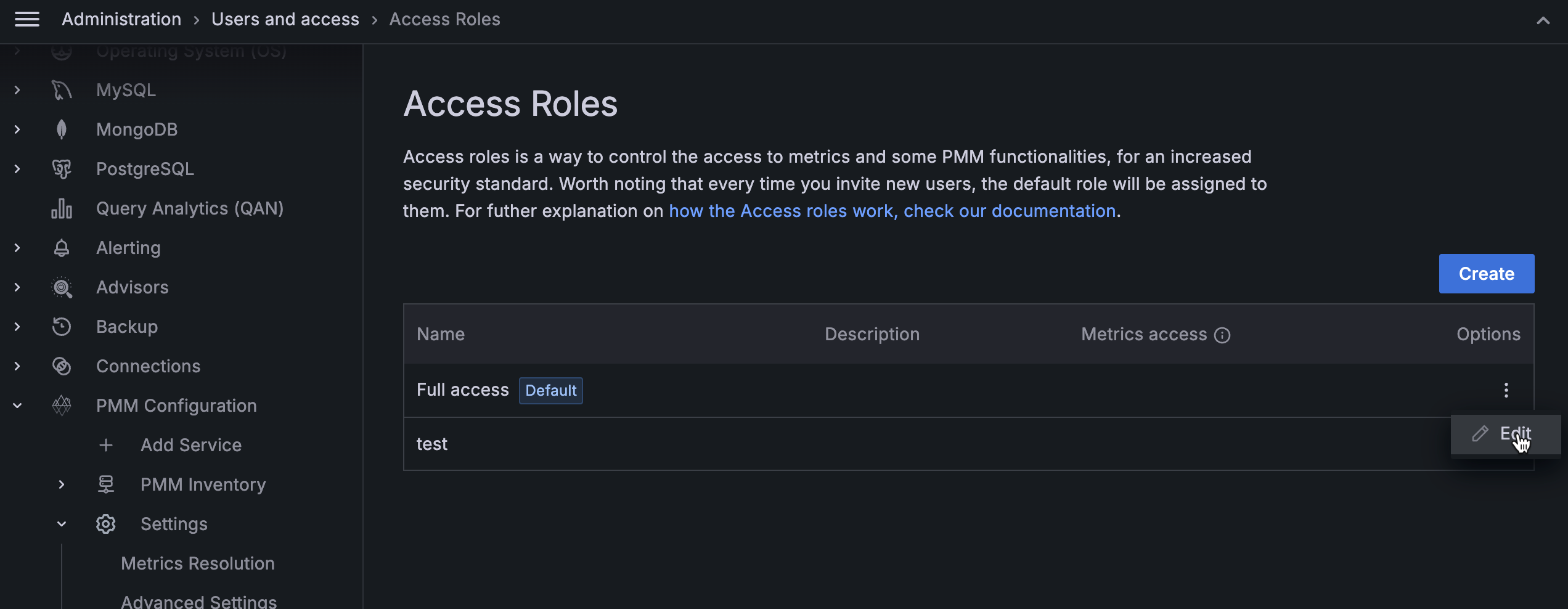 PMM Access Control - Edit role